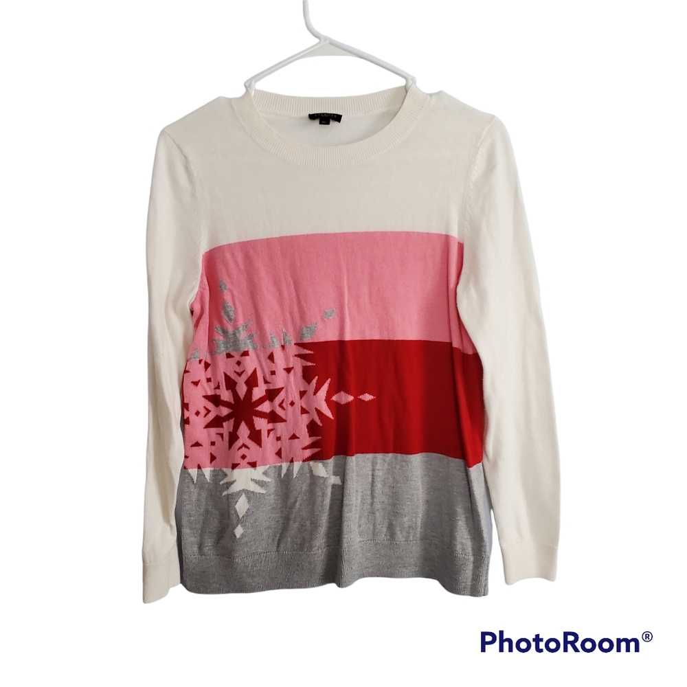 Talbots Colorblock Snowflake Holiday Lightweight … - image 1